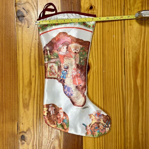 Vintage Satin Christmas Stocking Victorian Style Teddy Santa Horse Giordano 18” - Picture 13 of 13